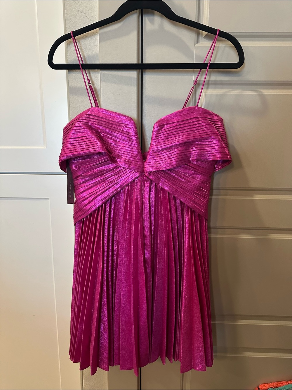 Acler Hot Pink Pleated Metallic Mini Dress